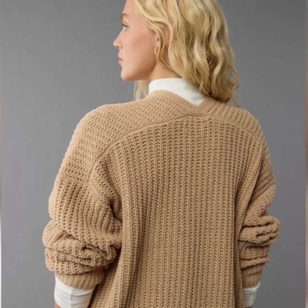 American Eagle Open Chenille Cardigan Sweater, Tan, NWT, size S - Picture 3 of 6